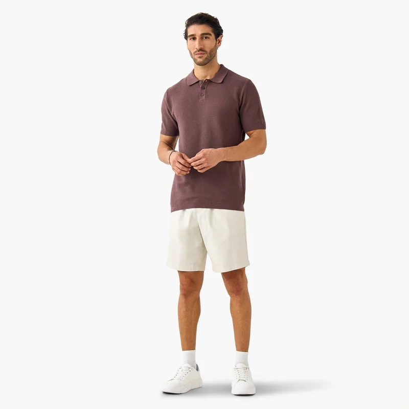 Splash FAV Herringbone Textured Polo T-shirt