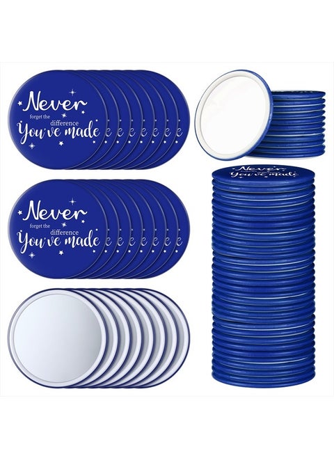 24 Pcs Inspirational Compact Mirror Bulk Blue Round Portable Pocket Makeup Mirror Thank You Gift for Nurse Teacher