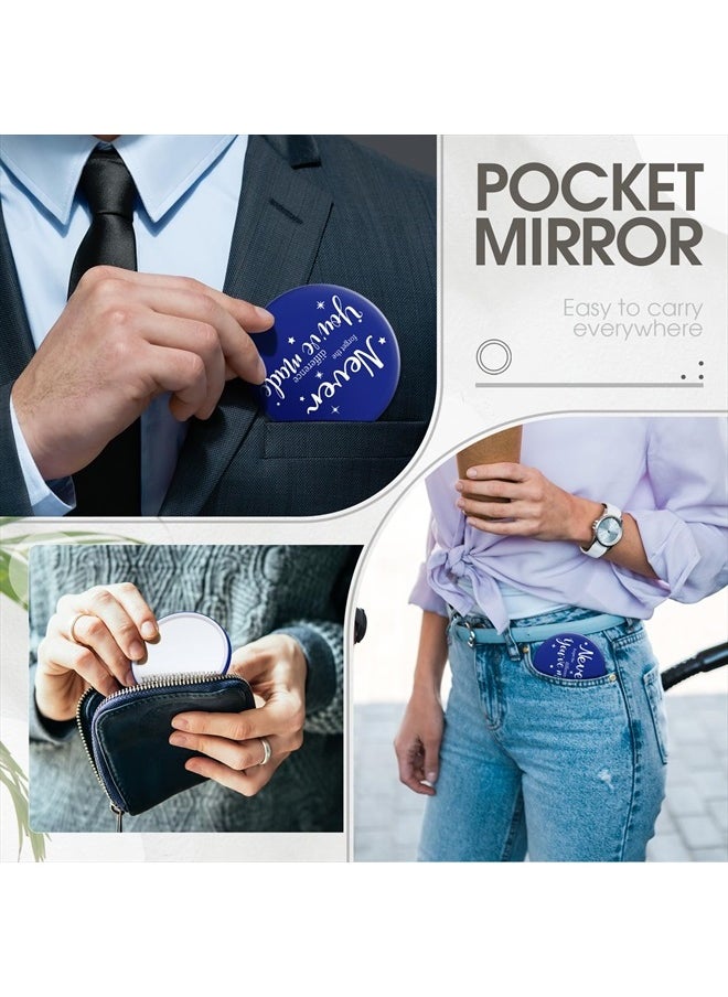 24 Pcs Inspirational Compact Mirror Bulk Blue Round Portable Pocket Makeup Mirror Thank You Gift for Nurse Teacher