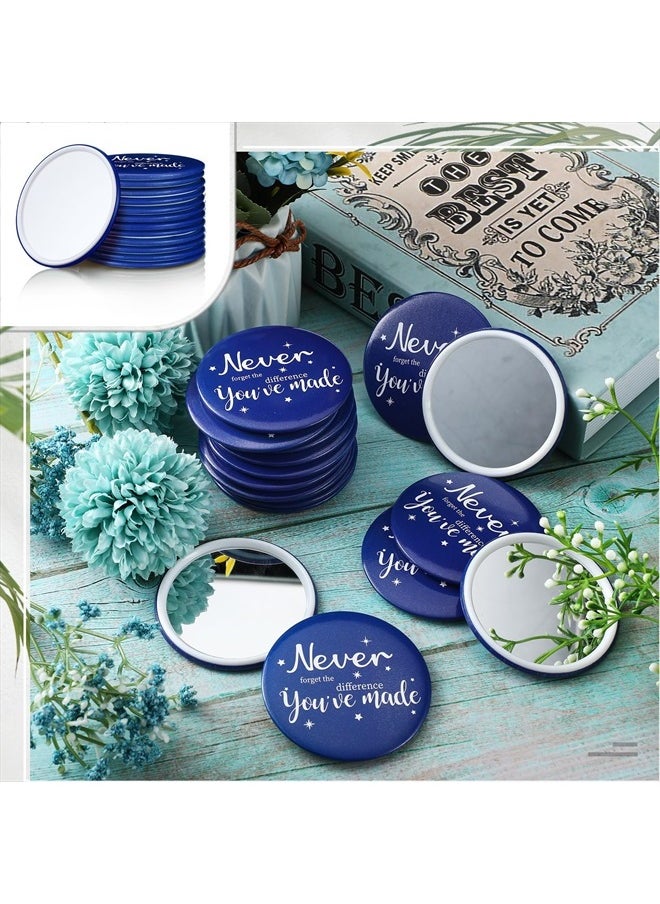 24 Pcs Inspirational Compact Mirror Bulk Blue Round Portable Pocket Makeup Mirror Thank You Gift for Nurse Teacher