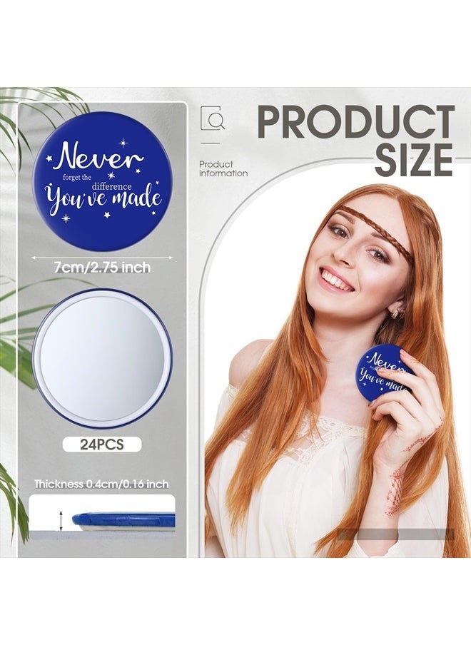 24 Pcs Inspirational Compact Mirror Bulk Blue Round Portable Pocket Makeup Mirror Thank You Gift for Nurse Teacher