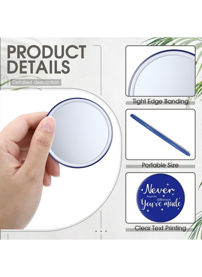 24 Pcs Inspirational Compact Mirror Bulk Blue Round Portable Pocket Makeup Mirror Thank You Gift for Nurse Teacher