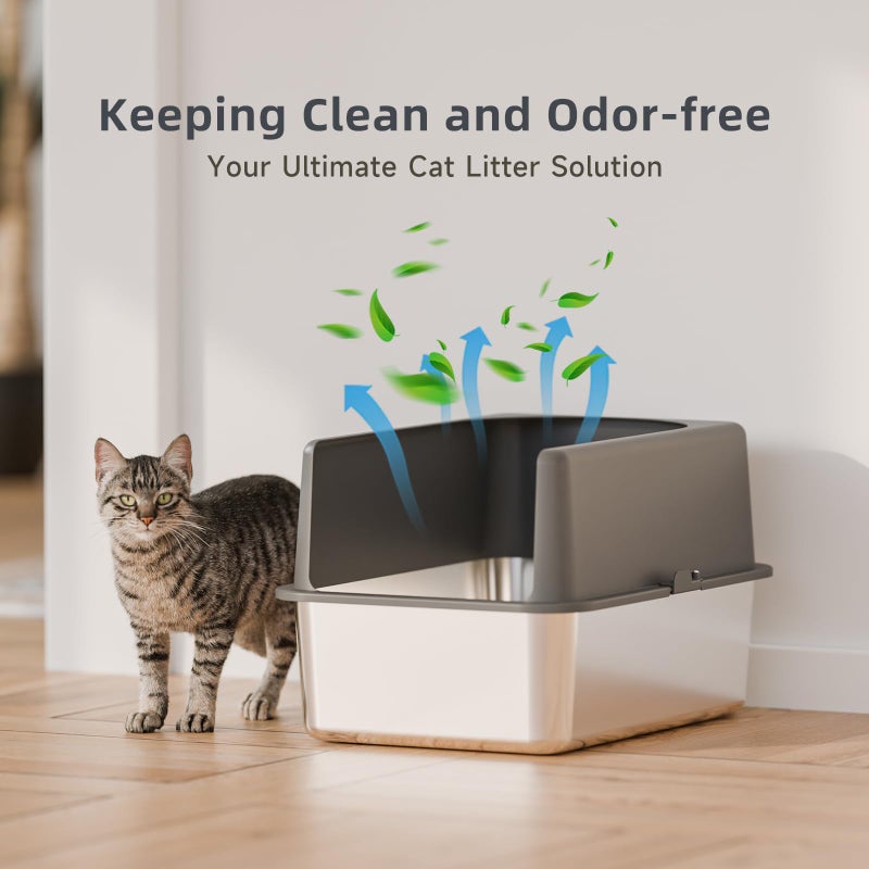 Booche High-Sided Stainless Steel Cat Litter Box,Stainless Steel Litter Box with Lid,Extra Medium Box,Easy-to-Clean Metal Litter Pan for Cats (20''L X 14''W X 12''H with Enclosure) - Image 2