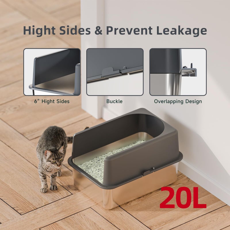 Booche High-Sided Stainless Steel Cat Litter Box,Stainless Steel Litter Box with Lid,Extra Medium Box,Easy-to-Clean Metal Litter Pan for Cats (20''L X 14''W X 12''H with Enclosure) - Image 4