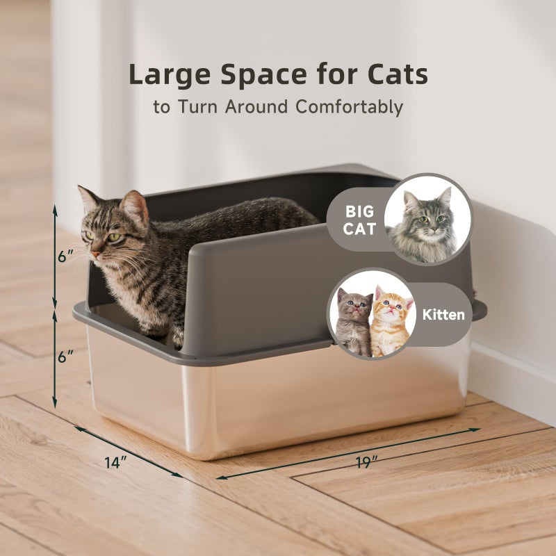 Booche High-Sided Stainless Steel Cat Litter Box,Stainless Steel Litter Box with Lid,Extra Medium Box,Easy-to-Clean Metal Litter Pan for Cats (20''L X 14''W X 12''H with Enclosure) - Image 3
