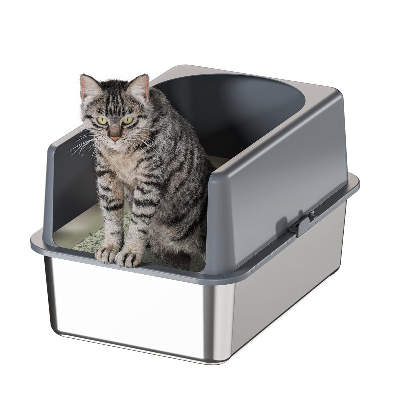 Booche High-Sided Stainless Steel Cat Litter Box,Stainless Steel Litter Box with Lid,Extra Medium Box,Easy-to-Clean Metal Litter Pan for Cats (20''L X 14''W X 12''H with Enclosure) - Image 1