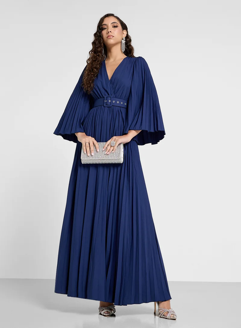 Khizana Belted Pleated Dress