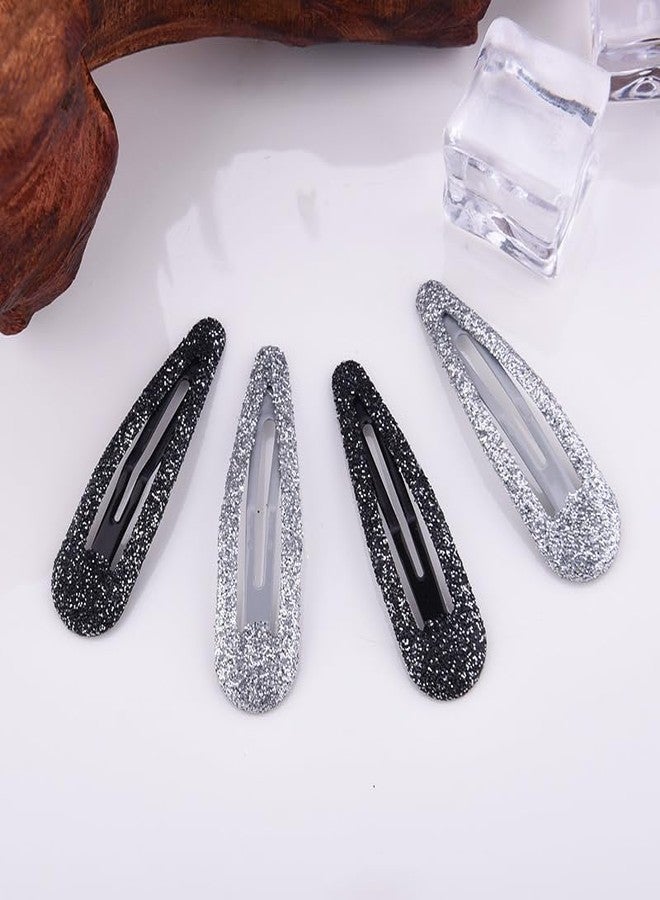 Kefley Black Silver Sequin Snap Clips for Thick Thin Fine Hair Clips Barrettes Hairpins for Women Girls Metallic Cool Edgy Y2K 2000s Hair Accessories for Prom Ball Music Festival 12 PCS - Image 3