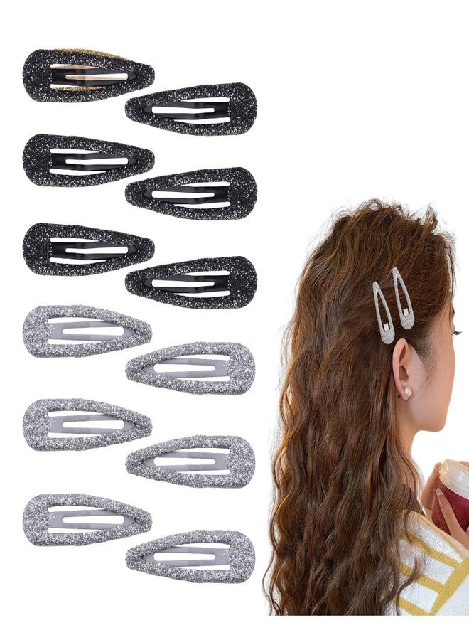 Kefley Black Silver Sequin Snap Clips for Thick Thin Fine Hair Clips Barrettes Hairpins for Women Girls Metallic Cool Edgy Y2K 2000s Hair Accessories for Prom Ball Music Festival 12 PCS - Image 1
