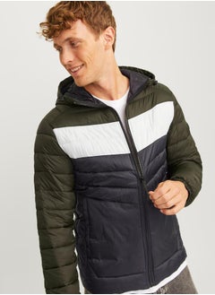 Color Block Hooded Puffer Jacket
