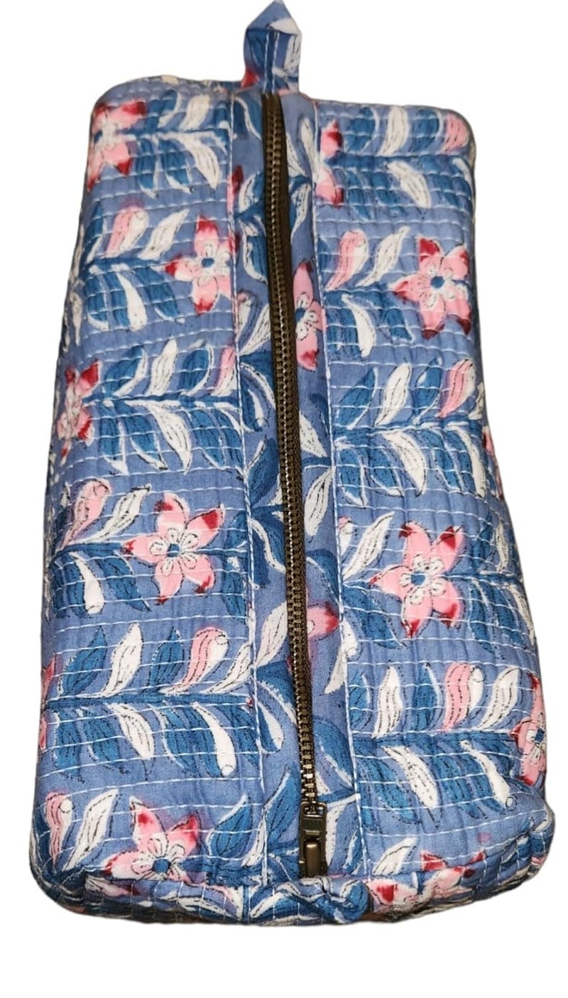 Eddika Quilted Hand Block Printed Cotton Multipurpose Extra Large Cosmetic Bags for Storage Travel Kit Makeup PouchesToiletry Bag eeltpcb08 - Image 5