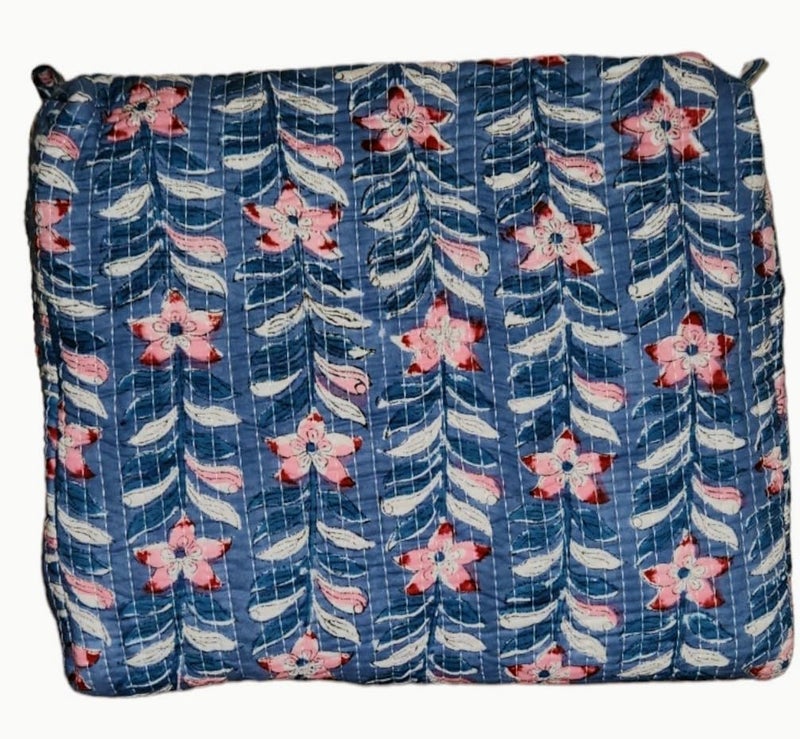 Eddika Quilted Hand Block Printed Cotton Multipurpose Extra Large Cosmetic Bags for Storage Travel Kit Makeup PouchesToiletry Bag eeltpcb08 - Image 4