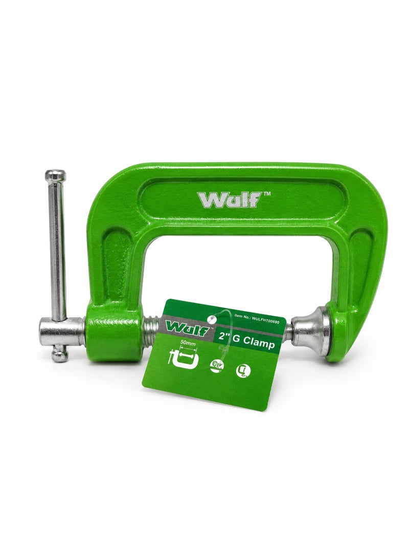 WULF 2-Inch Heavy-Duty G-Clamp 50mm Industrial Grade Chrome Vanadium Steel with High-Torque Screw Mechanism, Professional Clamping Tool for Metalworking, Woodworking, Welding & DIY Projects - Image 1