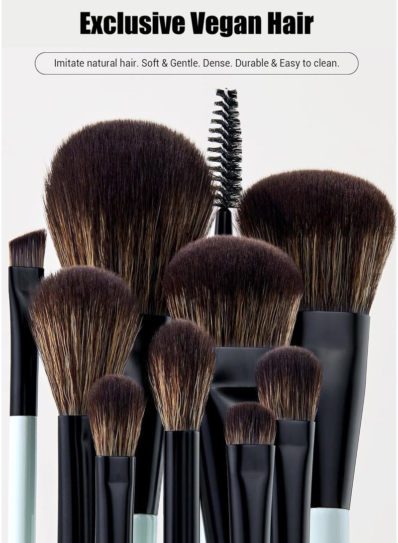 Jessup Makeup Brushes Set 10pcs, Double Sided Foundation Contour Blush Highlight Blending Eyebrow Brush Eyeshadow Eyeliner Concealer Brush, Bright Cyan Cruelty Free Cosmetic Tools T500 - Image 2