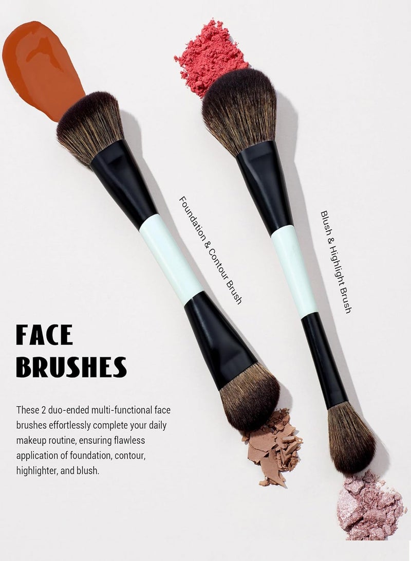 Jessup Makeup Brushes Set 10pcs, Double Sided Foundation Contour Blush Highlight Blending Eyebrow Brush Eyeshadow Eyeliner Concealer Brush, Bright Cyan Cruelty Free Cosmetic Tools T500 - Image 3