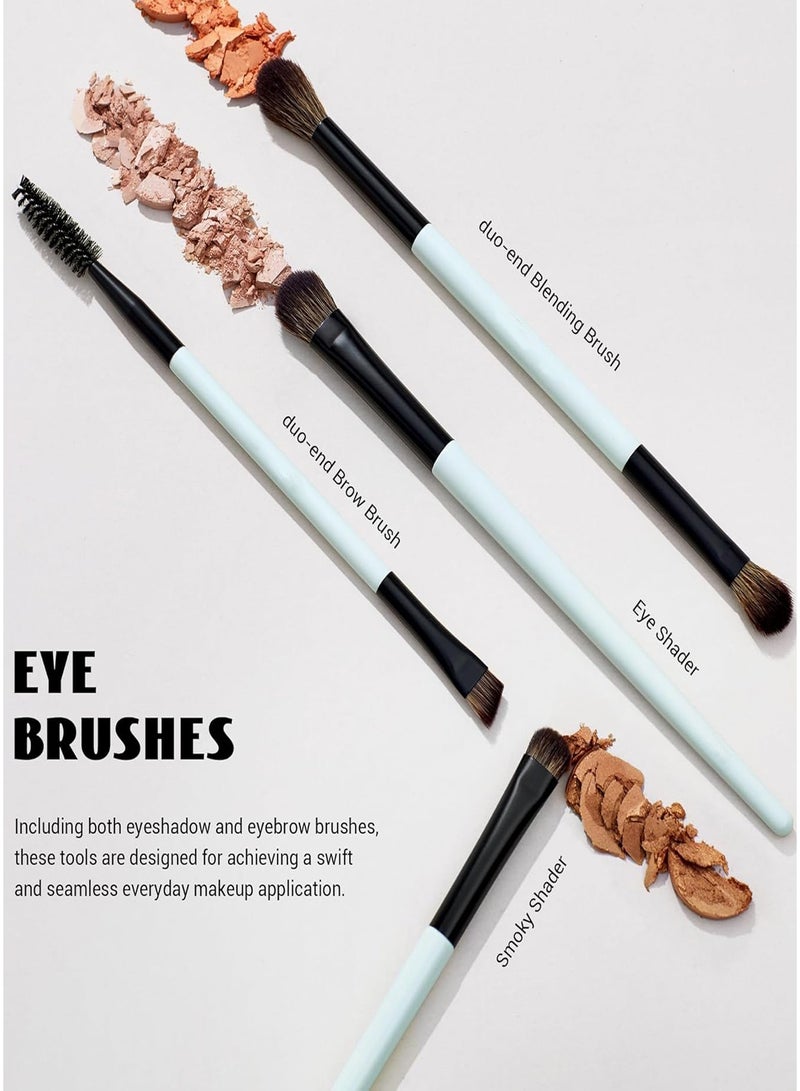 Jessup Makeup Brushes Set 10pcs, Double Sided Foundation Contour Blush Highlight Blending Eyebrow Brush Eyeshadow Eyeliner Concealer Brush, Bright Cyan Cruelty Free Cosmetic Tools T500 - Image 4