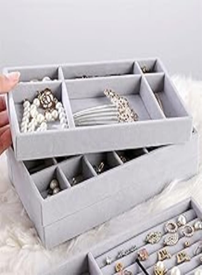 Jewelry box fashion portable velvet jewelry ring jewelry display organizer box tray holder earring jewelry storage case showcase (color : dark khaki)