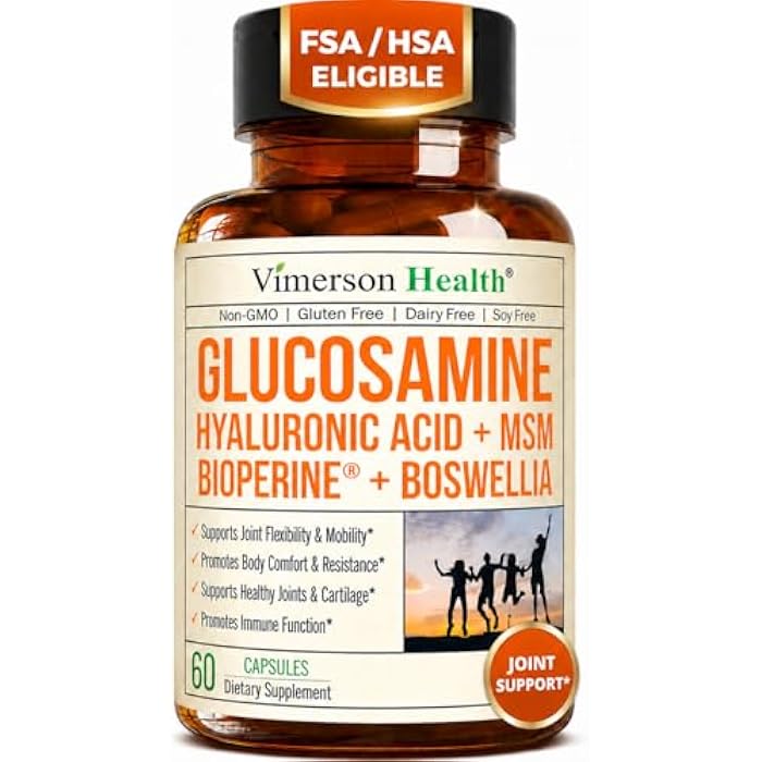 Vimerson Health Joint Support Supplement with Glucosamine Sulfate, Hyaluronic Acid, Boswellia & MSM – Supports Joint Health, Mobility & Bone Strength – for Daily Use – FSA Eligible 60 Capsules - Image 1