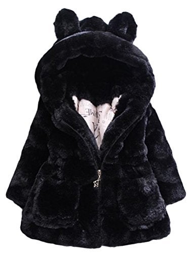 Mallimoda Girls Winter Warm Coats Ear Hooded Faux Fur Fleece Jacket Black 34 Years - Image 1