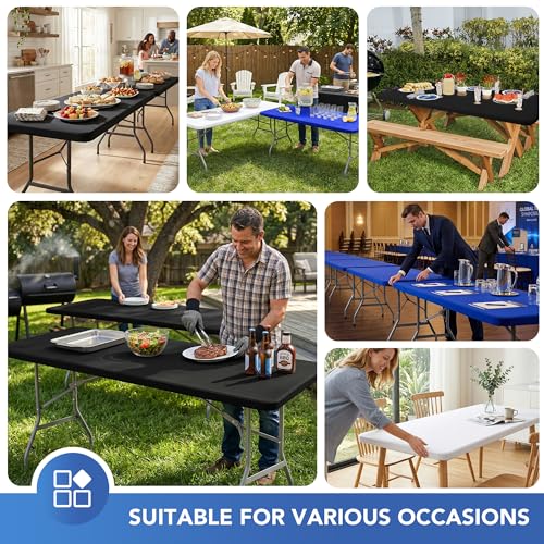 Enjoyidea Fitted Table Cloth Rectangle Table 42x72 Inch-2 Pack Black Elastic Spandex Table Cover-Small Stretch Folding Table Cloths Topper Cap for Kitchen Dining Picnic Patio Outdoor Party Tables - Image 5