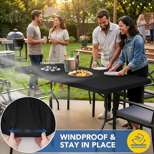 Enjoyidea Fitted Table Cloth Rectangle Table 42x72 Inch-2 Pack Black Elastic Spandex Table Cover-Small Stretch Folding Table Cloths Topper Cap for Kitchen Dining Picnic Patio Outdoor Party Tables - Image 3