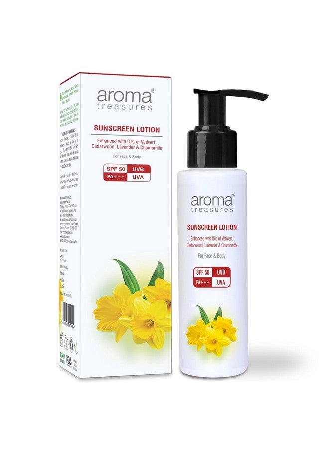 Aroma Treasures لوشن واقي من الشمس من أروما تريجرز مع SPF 50 | مقاوم للماء | حماية من UVA/UVB، معزّز باللافندر، البابونج والفتيفير | سهل التطبيق لجميع أنواع البشرة، للوجه والجسم | SPF 50 | (100 جرام) عبوة من 2 - Image 1