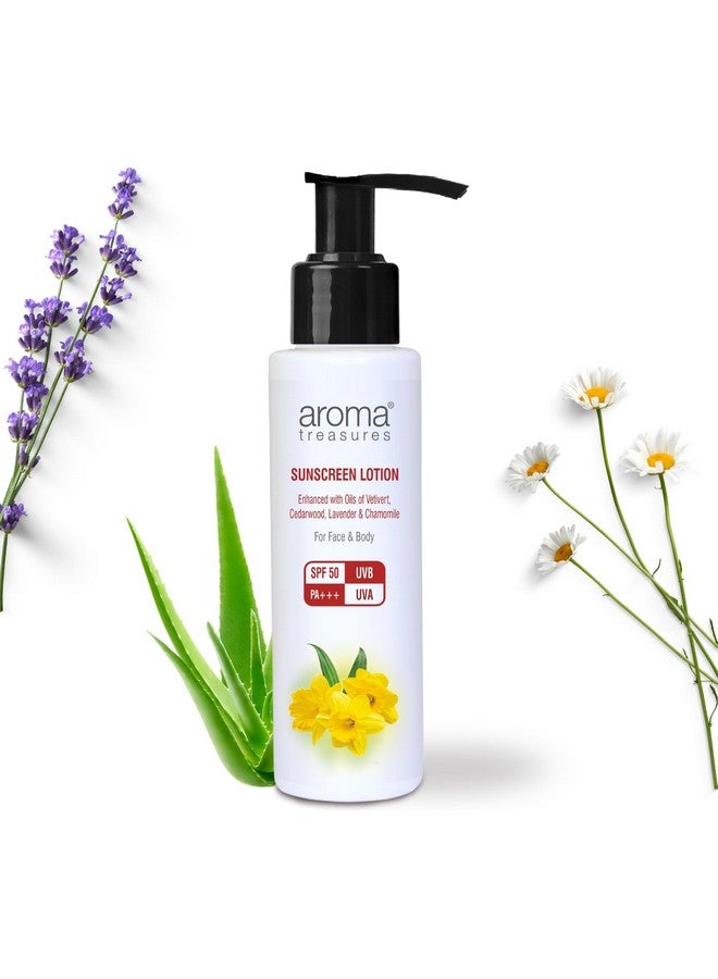 Aroma Treasures لوشن واقي من الشمس من أروما تريجرز مع SPF 50 | مقاوم للماء | حماية من UVA/UVB، معزّز باللافندر، البابونج والفتيفير | سهل التطبيق لجميع أنواع البشرة، للوجه والجسم | SPF 50 | (100 جرام) عبوة من 2 - Image 5