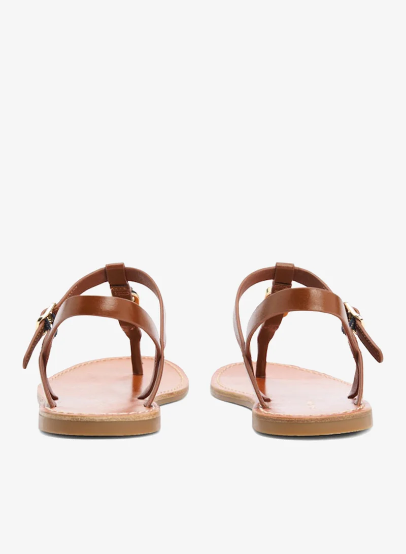 Tommy Hilfiger Warm Bronze Leather TH Monogram Strap Sandals for Women | Best Price UAE