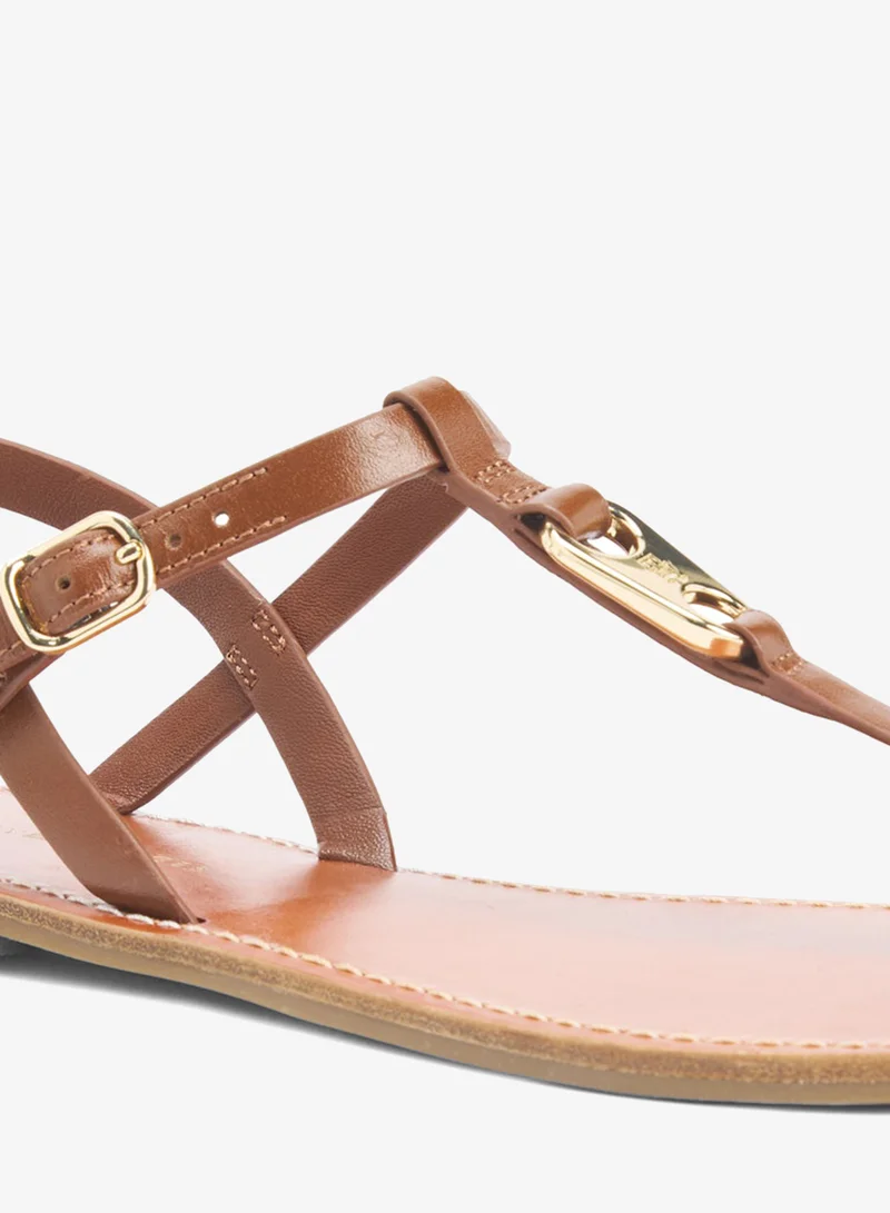 Tommy Hilfiger Warm Bronze Leather TH Monogram Strap Sandals for Women | Best Price UAE