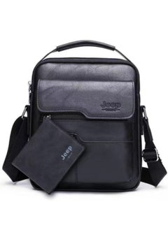 Jeep Buluo Men's Messenger Bag Leather Crossbody Sling Bag Business Tote Black  - Image 1