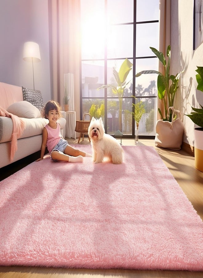 Ophanie Pink Area Rugs for Bedroom Girls, 5x8 Kids Fluffy Fuzzy Furry Shag Carpet, Plush Soft Cute Baby Shaggy Bedside Indoor Floor Rug for Teen Dorm Home Decor Aesthetic, Nursery - Image 3