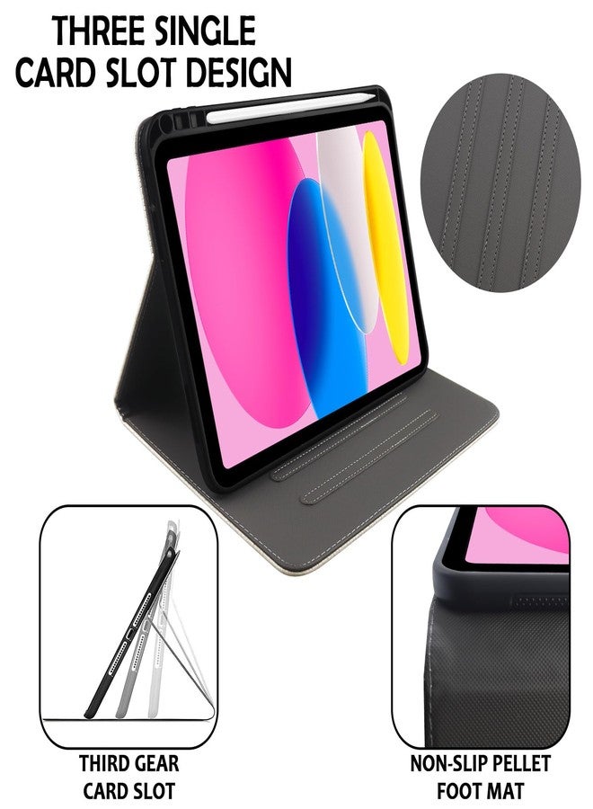 Cabreche Compatible with iPad (A16) 11th Generation 11 Inch 2025,10th Generation Case 2022,iPad 10.9 Inch Case Pencil Holder Soft Back Woven Leather Auto Sleep/Wake Cover Women Girls-Beige White - Image 4