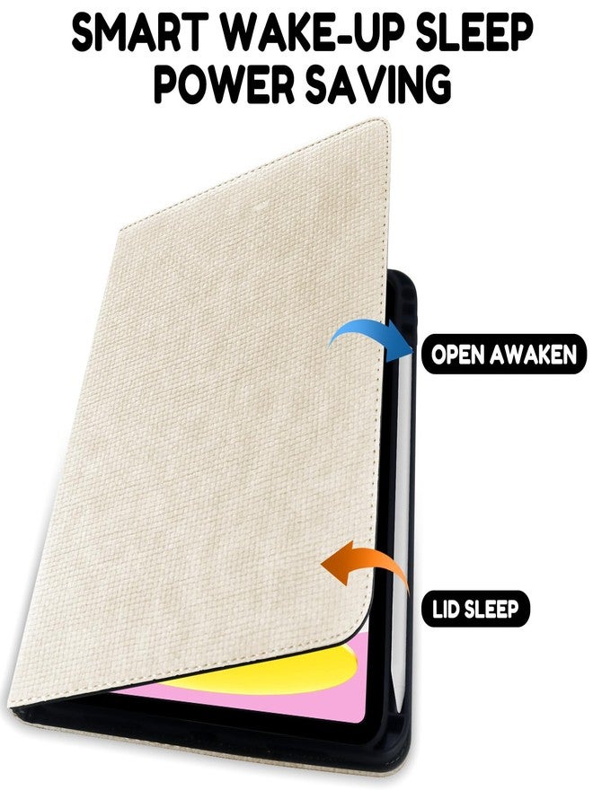 Cabreche Compatible with iPad (A16) 11th Generation 11 Inch 2025,10th Generation Case 2022,iPad 10.9 Inch Case Pencil Holder Soft Back Woven Leather Auto Sleep/Wake Cover Women Girls-Beige White - Image 3