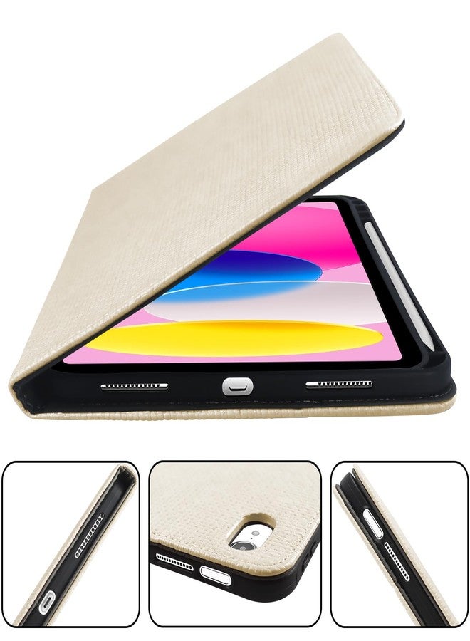 Cabreche Compatible with iPad (A16) 11th Generation 11 Inch 2025,10th Generation Case 2022,iPad 10.9 Inch Case Pencil Holder Soft Back Woven Leather Auto Sleep/Wake Cover Women Girls-Beige White - Image 5