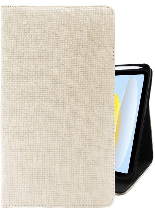 Cabreche Compatible with iPad (A16) 11th Generation 11 Inch 2025,10th Generation Case 2022,iPad 10.9 Inch Case Pencil Holder Soft Back Woven Leather Auto Sleep/Wake Cover Women Girls-Beige White - Image 1
