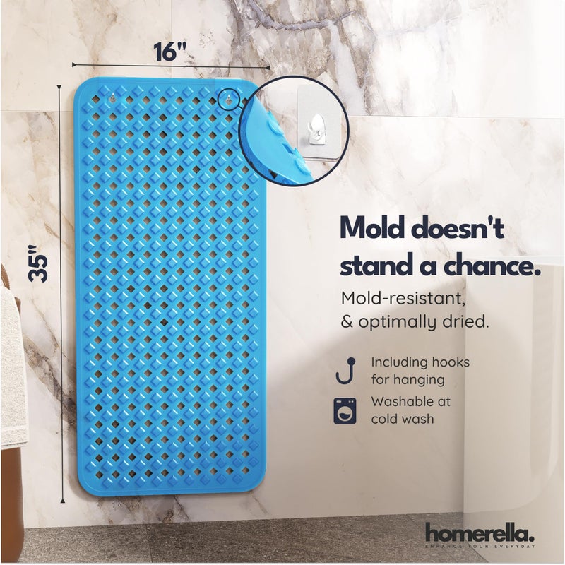 Homerella Bathtub Mat Non Slip 35x16 - homerellaÂ® Bath Mat Incl. Hooks for Drying, Extra Long, 100% BPA Free, Shower Mat Non Slip Anti Mold, Machine Washable, Shower Mats for Inside Shower Mildew Resistant - Image 3