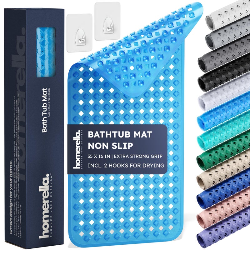 Homerella Bathtub Mat Non Slip 35x16 - homerellaÂ® Bath Mat Incl. Hooks for Drying, Extra Long, 100% BPA Free, Shower Mat Non Slip Anti Mold, Machine Washable, Shower Mats for Inside Shower Mildew Resistant - Image 1