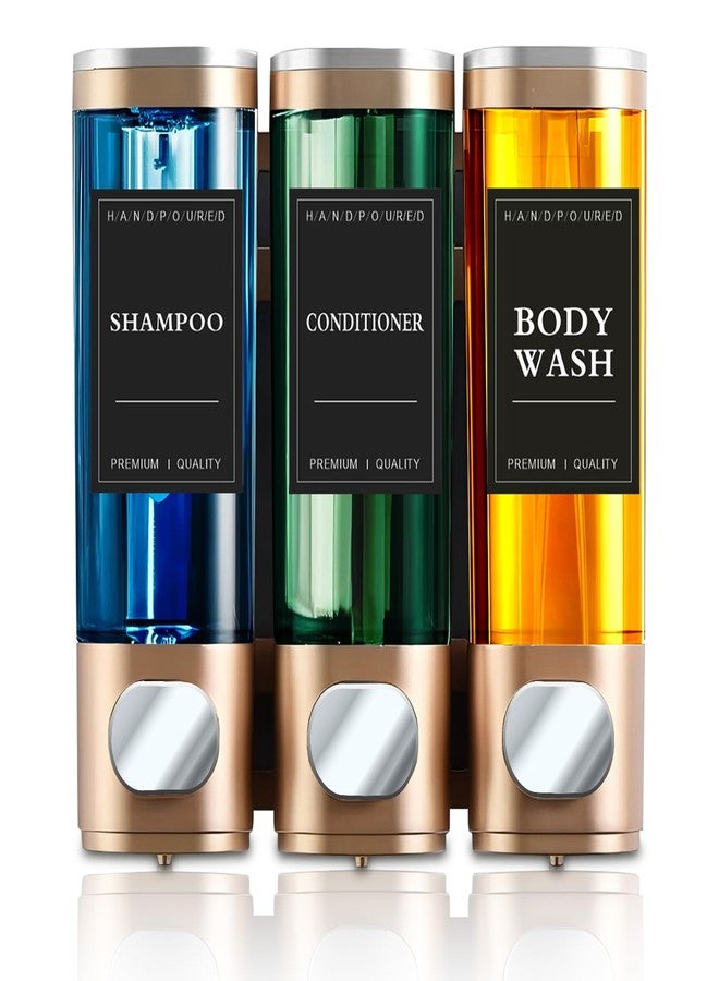 AGJIQ Soap Dispenser, Shampoo and Conditioner Dispenser for Shower, 3 * 300ml Press Liquid Soap Dispenser, Wall Mounted No Drill Shampoo Dispenser for Kitchen Bathroom Hotel (Gold) - Image 1