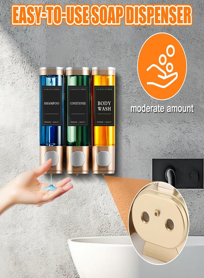 AGJIQ Soap Dispenser, Shampoo and Conditioner Dispenser for Shower, 3 * 300ml Press Liquid Soap Dispenser, Wall Mounted No Drill Shampoo Dispenser for Kitchen Bathroom Hotel (Gold) - Image 5