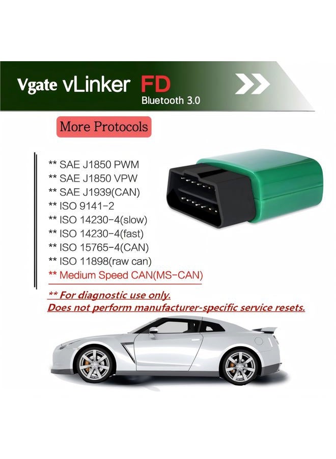 Vgate قارئ رموز السيارة Vgate vLinker FD OBD2 بلوتوث، ماسح تشخيصي OBD2 لنظامي أندرويد وويندوز - مصمم لـ FORScan - Image 4