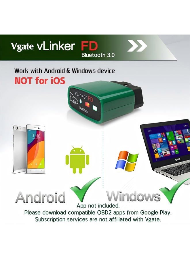 Vgate قارئ رموز السيارة Vgate vLinker FD OBD2 بلوتوث، ماسح تشخيصي OBD2 لنظامي أندرويد وويندوز - مصمم لـ FORScan - Image 3