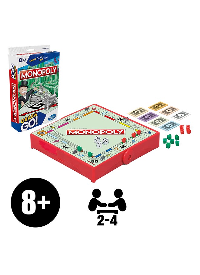 Monopoly Monopoly Grab and Go Game for Kids Ages 8 and Up, Portable Game for 2-4 Players, Travel Game for Kids  - Image 2