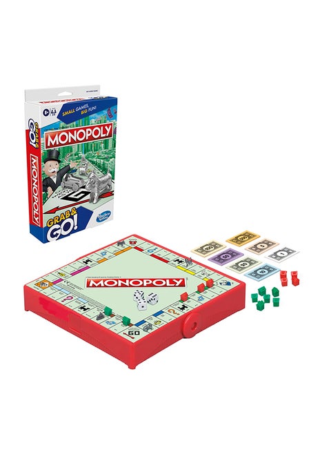 Monopoly Grab and Go Game for Kids Ages 8 and Up, Portable Game for 2-4 Players, Travel Game for Kids