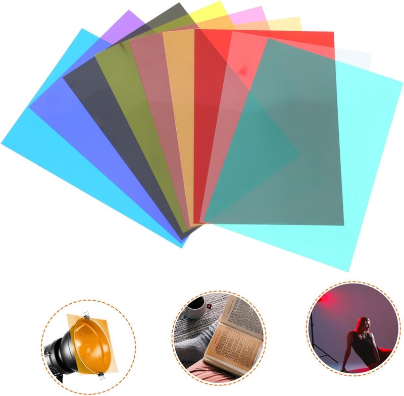 POPETPOP 9Pcs Color Gels for Lights Transparent Light Diffuser Film Lighting Gel for Stage and Party Use Rich Color Variety for Effects - Image 4