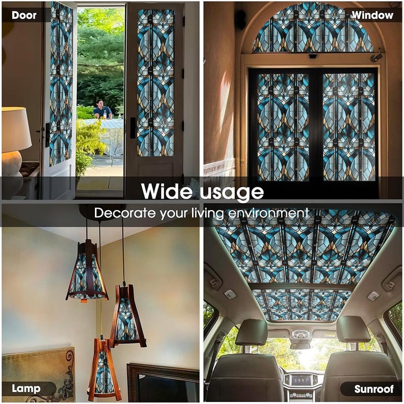 REDAMANCY Grey Blue Geometric Modern Stained Glass Window Films Decorative Double-Side Privacy Film Self-Adhesive Static Window Clings for Living Room Bathroom Decor - Image 5