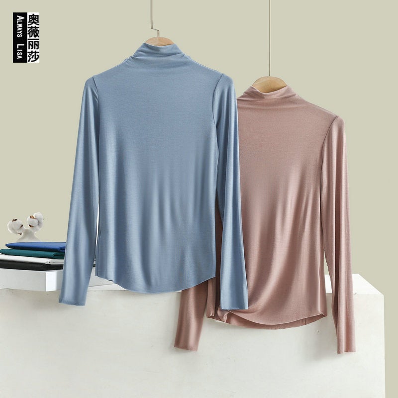 Bitter Cotton Base Shirt Women's Half-High Collar Long-Sleeved T-Shirt with Random Fit Seamless Slim Top Autumn Clothes New Winter - Image 2