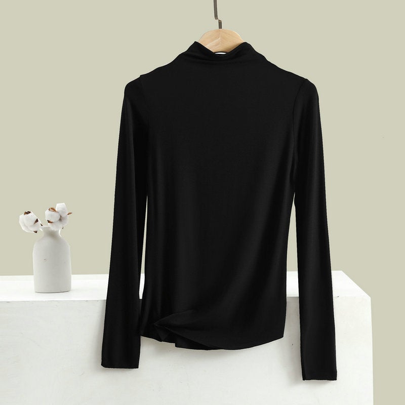 Bitter Cotton Base Shirt Women's Half-High Collar Long-Sleeved T-Shirt with Random Fit Seamless Slim Top Autumn Clothes New Winter - Image 1