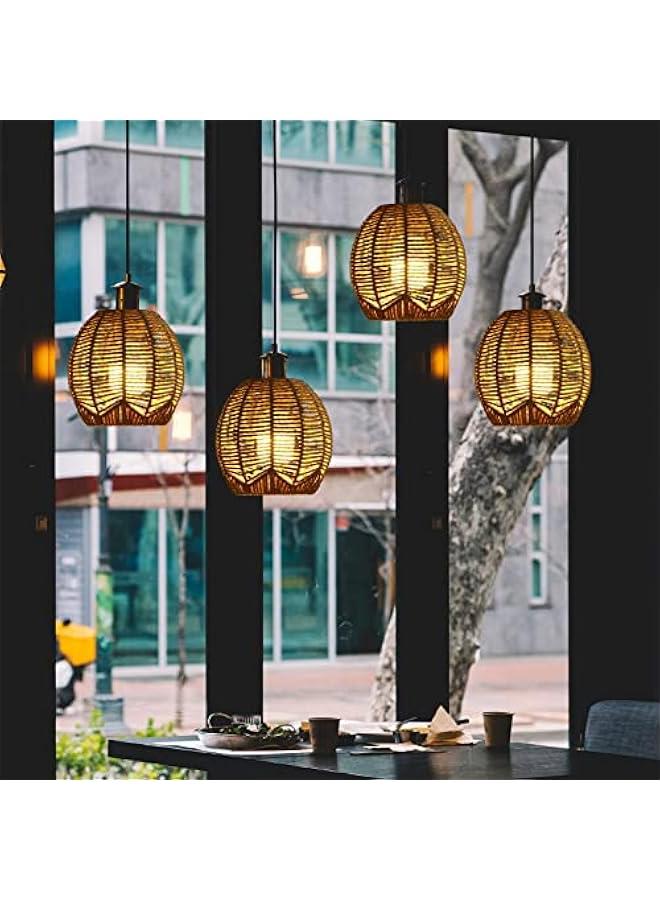 Rattan Pendant Lampshade Woven Light Cover Farmhouse Handmade Lamp Shades Chandelier Guard Lamp Cage Art Crafts or Living Room Bedroom Hotel Restaurant Decor  - Image 5