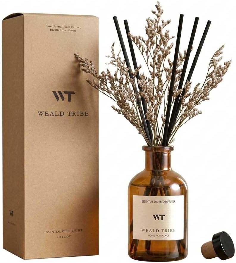 WEALD TRIBE Flower Reed Diffuser Set Vanilla Cinnamon Scent for Bathroom Air Fresheners | 4.0 fl oz Essential Oils with Sticks Home Fragrance Defusers | House Bedroom Office Shelf Decor & Gift - Image 1
