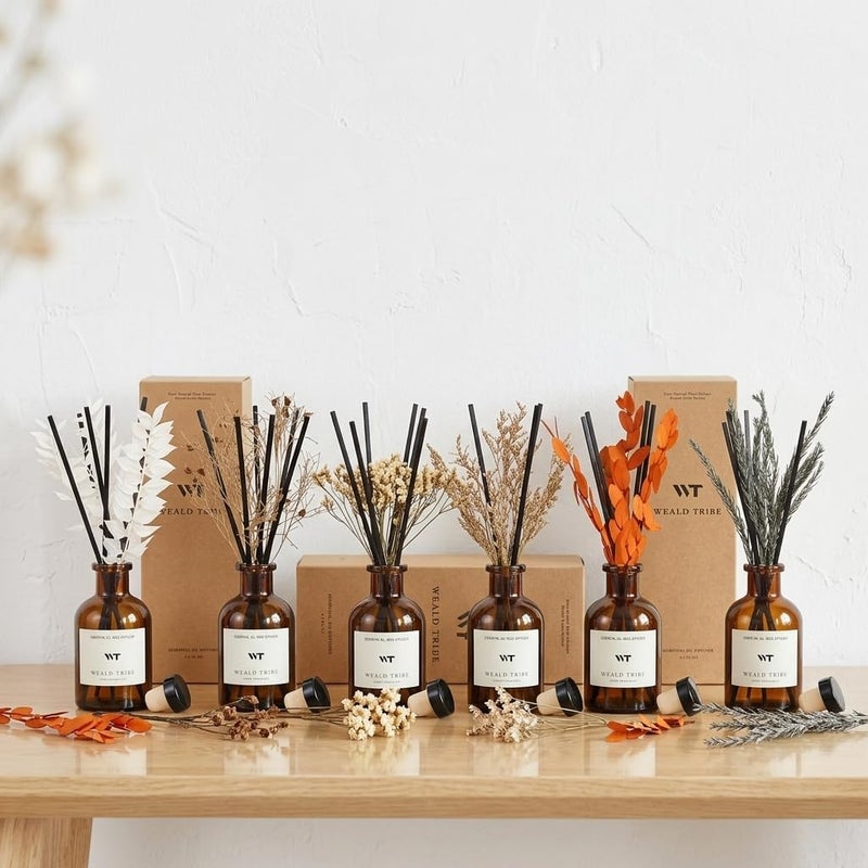 WEALD TRIBE Flower Reed Diffuser Set Vanilla Cinnamon Scent for Bathroom Air Fresheners | 4.0 fl oz Essential Oils with Sticks Home Fragrance Defusers | House Bedroom Office Shelf Decor & Gift - Image 5
